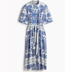 H&M Blue and White Linen Blend Maxi Dress